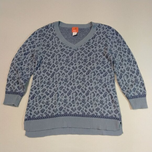 Hearts Of Palm Womens Leopard Print Sweater M Blue V-Neck Cotton Blend - Picture 1 of 8